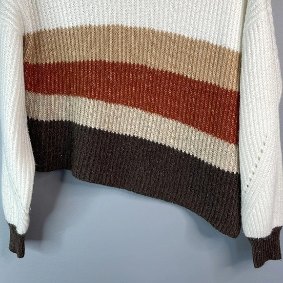RACHEL ZOR Asymmetrical Knit Sweater Striped Earth Tones Long Sleeve Crewneck M - Picture 4 of 10
